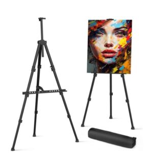 Black Metallic Tripod Easel Stand + Carry Bag - Adjustable Display Stand for Canvas, Poster, Menu,